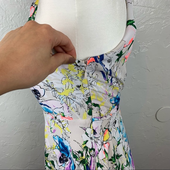 Express Neon Floral high neck skater mini dress 4 - Picture 5 of 11